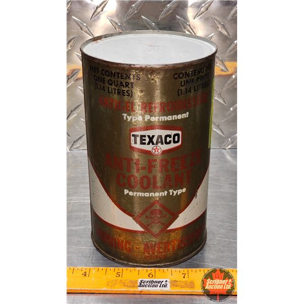 OIL TIN : Texaco Anti-Freeze Coolant (6-1/2"H x 4"Dia) (SEE PICS!)