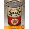 Image 1 : OIL TIN : Improved Texaco Motor Oil (5-1/2"H x 4"Dia) (SEE PICS!)
