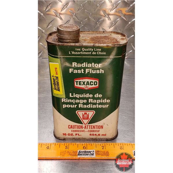 OIL TIN : Texaco Radiator Fast Flush (6-1/2"H x 4"W x 1-3/4"D) (SEE PICS!)