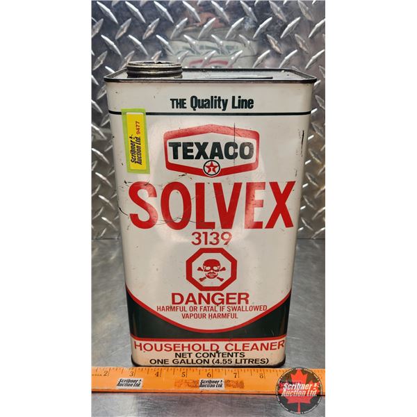 OIL TIN : Texaco Solvex (11"H x 6-1/4"W x 4-1/4"D) (SEE PICS!)