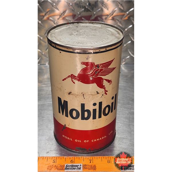 OIL TIN : Mobiloil (Full) (6-1/2"H x 4"Dia) (SEE PICS!)