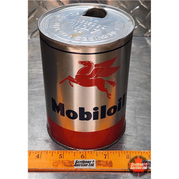 OIL TIN : Mobiloil (5-1/2"H x 4"Dia) (SEE PICS!)