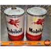 Image 1 : OIL TINS (2) : Mobiloil (6-1/2"H x 4"Dia) (SEE PICS!)