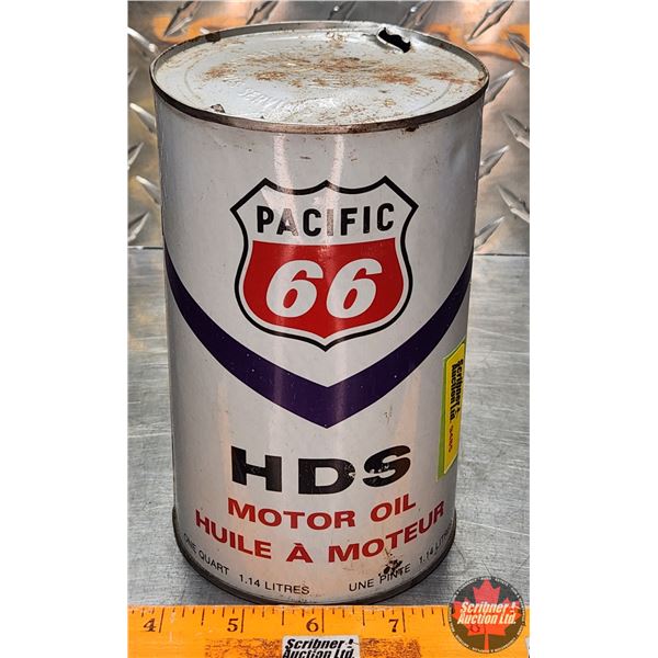 OIL TIN : Pacific 66 HDS Motor Oil ( 6-1/2"H x 4"Dia) (SEE PICS!)