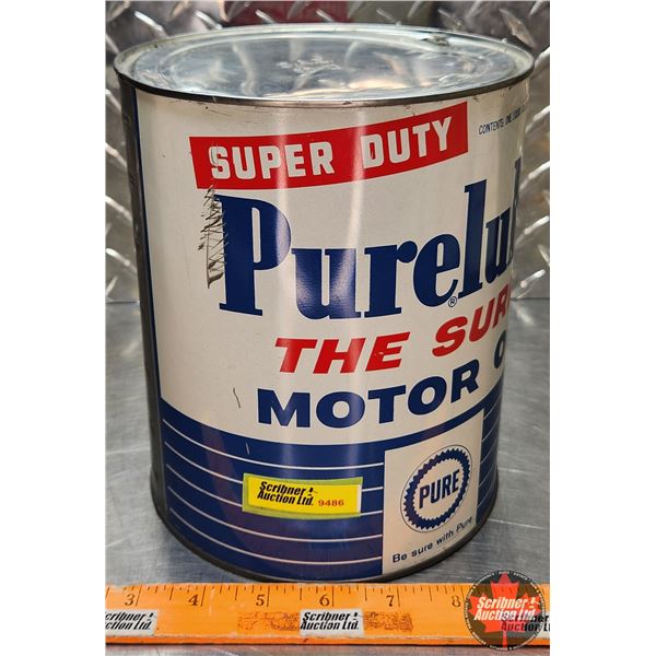 OIL TIN : PURE Super Duty Purelube "The Sure" Motor Oil (8"H x 6-1/2"Dia) (SEE PICS!)