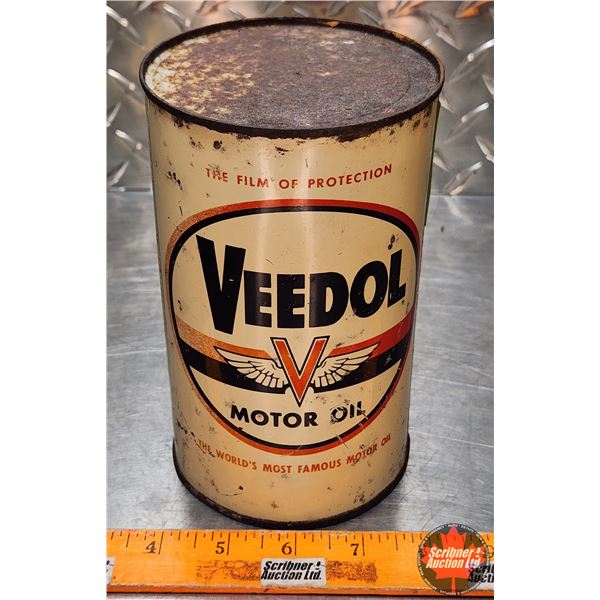 OIL TIN : Veedol Motor Oil (6-3/4"H x 4"Dia) (SEE PICS!)