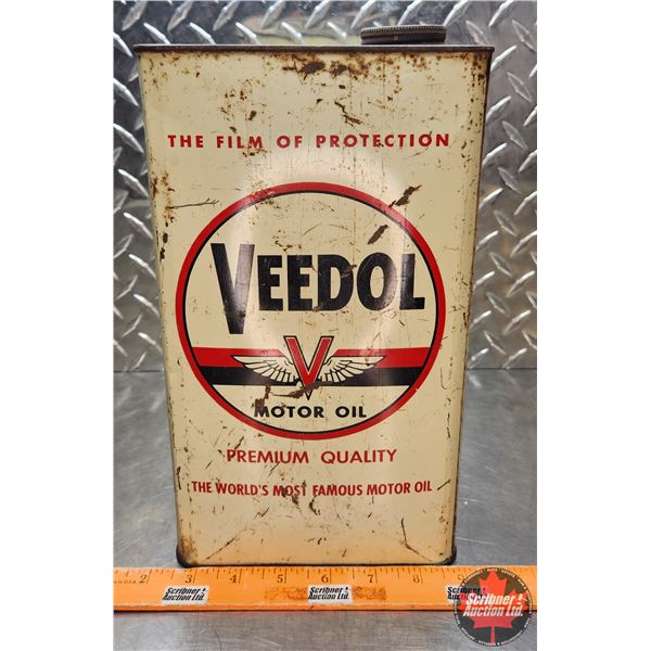 OIL TIN : Veedol Motor Oil (12"H x 6-1/2"W x 4"D) (SEE PICS!)
