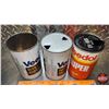 Image 7 : Veedol Oil Tin Trio : Super & Multi-Grade (2) (6-3/4"H x 4"Dia) (SEE PICS!)