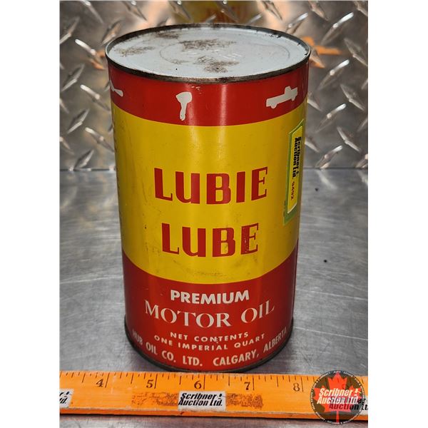 OIL TIN : Lubie Lube Premium Motor Oil (6-3/4"H x 4"Dia) (SEE PICS!)
