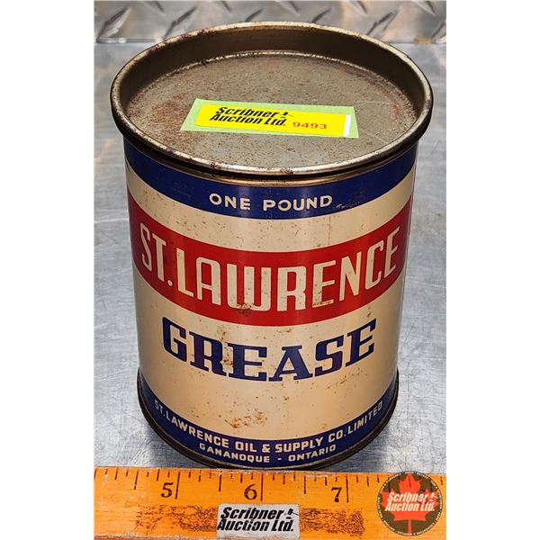 OIL TIN : St. Lawrence Grease (4-1/2"H x 3-1/2"D) (SEE PICS!)