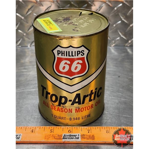 OIL TIN : Phillips 66 Trop-Artic All Season Motor Oil (Cardboard) (5-1/2"H x 4"Dia) (SEE PICS!)