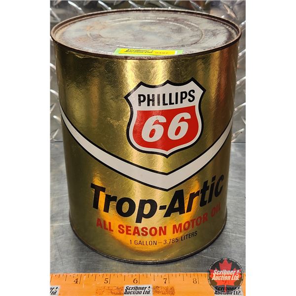 OIL TIN : Phillips 66 Trop-Artic All Season Motor Oil (Cardboard) (8"H x 6-3/4"Dia) (SEE PICS!)