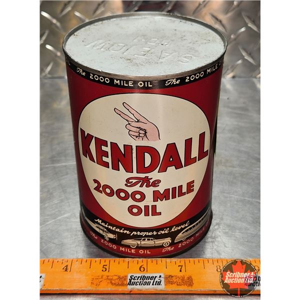 OIL TIN : Kendall "The 2000 Mile Oil" (5-1/2"H x 4"Dia) (SEE PICS!)