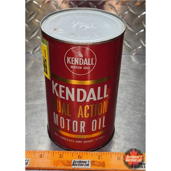 OIL TIN : Kendall Dual Action Motor Oil (Full) ( 6-1/2"H x 4"Dia) (SEE PICS!)