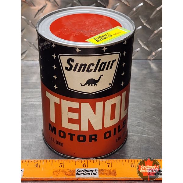 OIL TIN : Sinclair TENOL Motor Oils (Cardboard) (5-3/4"H x 4"Dia) (SEE PICS!)