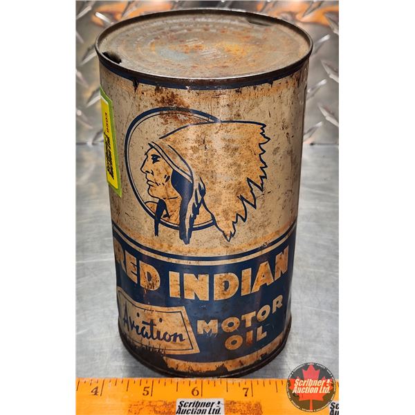 OIL TIN : Red Indian Aviation Motor Oil (6-3/4"H x 4"Dia) (SEE PICS!)