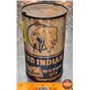 Image 1 : OIL TIN : Red Indian Aviation Motor Oil (6-3/4"H x 4"Dia) (SEE PICS!)