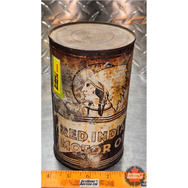 OIL TIN : Red Indian Motor Oil (6-3/4"H x 4"Dia) (SEE PICS!)