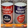 Image 1 : Woodward's Oil Tins (2) : All Season & Super Duty ( 6-3/4"H x 4"Dia) (SEE PICS!)