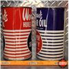 Image 3 : Woodward's Oil Tins (2) : All Season & Super Duty ( 6-3/4"H x 4"Dia) (SEE PICS!)