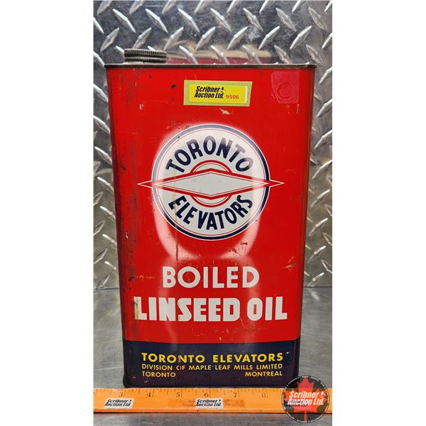 OIL TIN : Toronto Elevators Boiled Linseed Oil (12"H x 6-1/2"W x 4-1/4"D) (SEE PICS!)