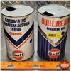 Image 1 : Gulf Oil Tins (2) : Automatic Transmission Fluid & Gulflube XHD Motor Oil (6-1/2"H x 4"Dia) (SEE PIC