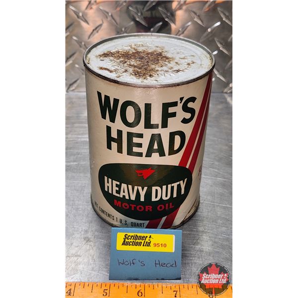 OIL TIN : Wolf's Head Heavy Duty Motor Oil (Cardboard) (5-3/4"H x 4"Dia) (SEE PICS!)