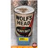 Image 1 : OIL TIN : Wolf's Head Heavy Duty Motor Oil (Cardboard) (5-3/4"H x 4"Dia) (SEE PICS!)