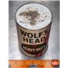 Image 7 : OIL TIN : Wolf's Head Heavy Duty Motor Oil (Cardboard) (5-3/4"H x 4"Dia) (SEE PICS!)