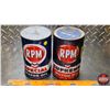 Image 1 : RPM OIL TINS (2) : Special Motor Oil & Supreme Motor Oil ( 6-1/2"H x 4"Dia) (SEE PICS!)