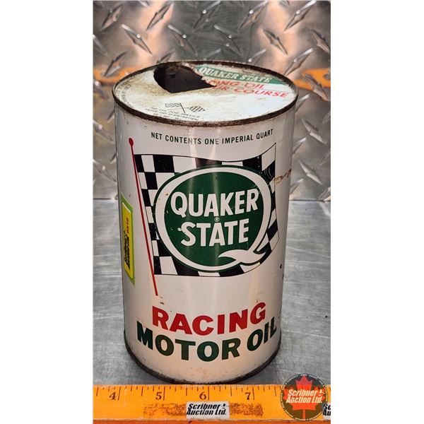 OIL TIN : Quaker State Racing Motor Oil (6-3/4"H x 4"Dia) (SEE PICS!)