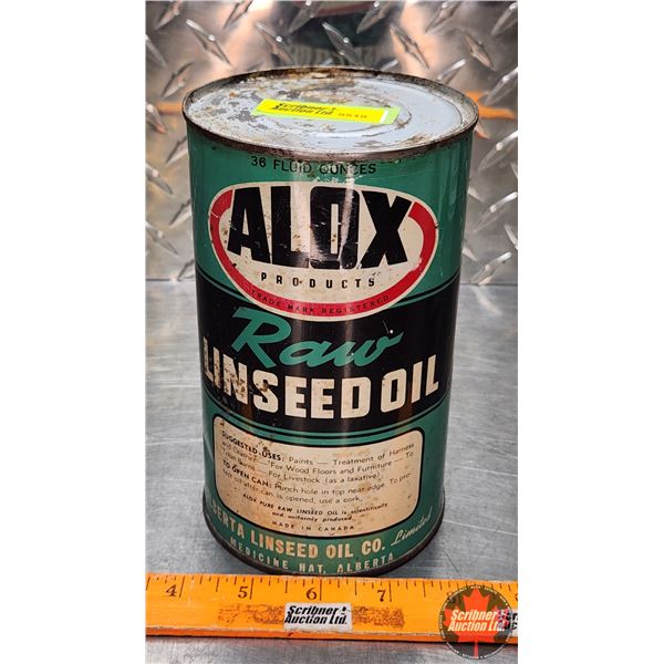 OIL TIN : ALOX Raw Linseed Oil ( 6-3/4"H x 4"Dia) (SEE PICS!)