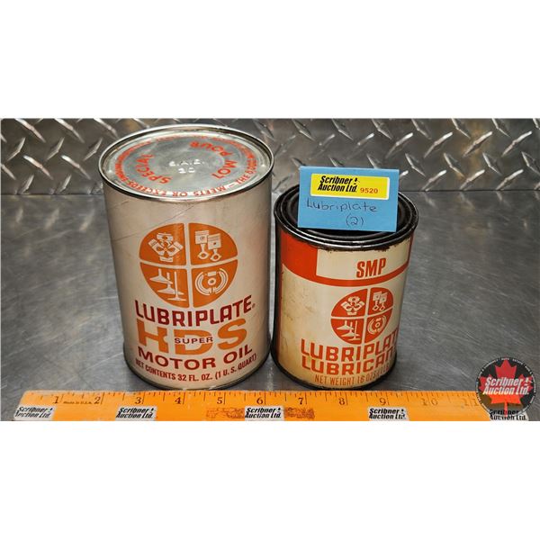 LUBRIPLATE TINS (2) : Super HDS Motor Oil (Cardboard) & SMP Lubricant (Both Full) (Largest Measures 