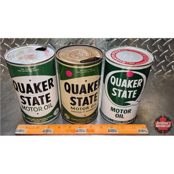 Quaker State Motor Oil Tin Trio (6-1/2"H x 4"Dia) (SEE PICS!)
