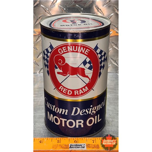 OIL TIN : Genuine Red Ram Motor Oil (Full) (6-1/2"H x 4"Dia) (SEE PICS!)