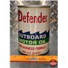 Image 2 : OIL TIN : Defender Outboard Motor Oil (5-3/4"H x 4"D) (SEE PICS!)