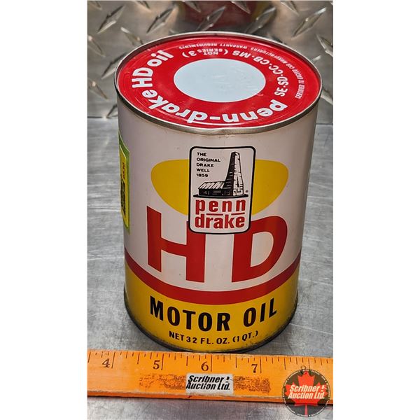 OIL TIN : Penn Drake HD Motor Oil (5-/2"H x 4"Dia) (SEE PICS!)