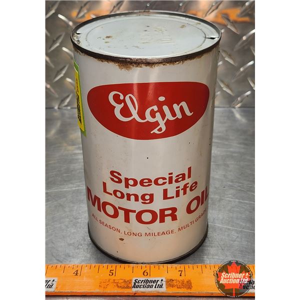 OIL TIN : Elgin Special Long Life Motor Oil ( 6-1/2"H x 4"Dia) (SEE PICS!)