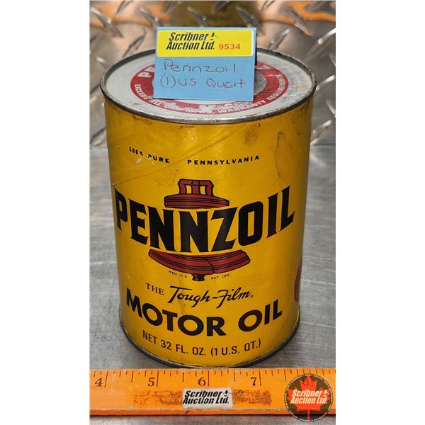 OIL TIN : PENNZIOL Motor Oil (Cardboard) (5-1/2"H x 4"Dia) (SEE PICS!)