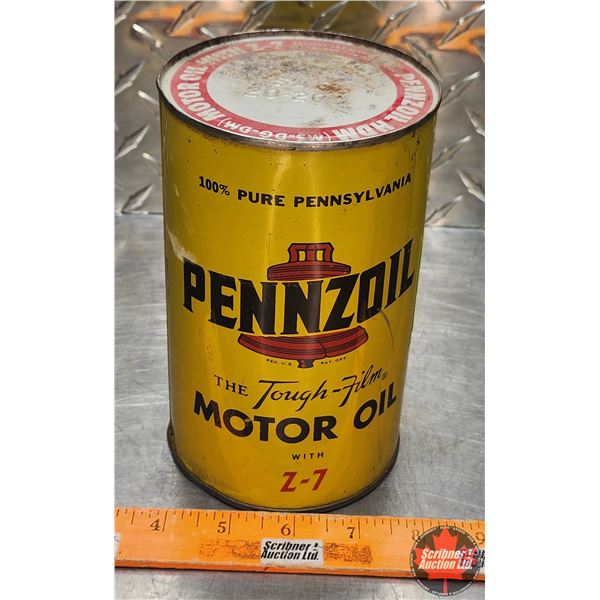 OIL TIN : PENNZOIL Motor Oil (6-3/4"H x 4"Dia) (SEE PICS!)