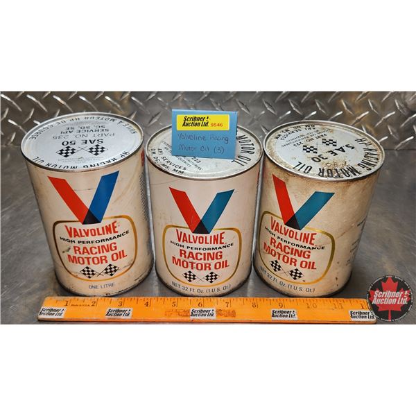 OIL TIN TRIO : Valvoline Racing Motor Oil (All Cardboard & Full) (6"H x 4"Dia) (SEE PICS!)
