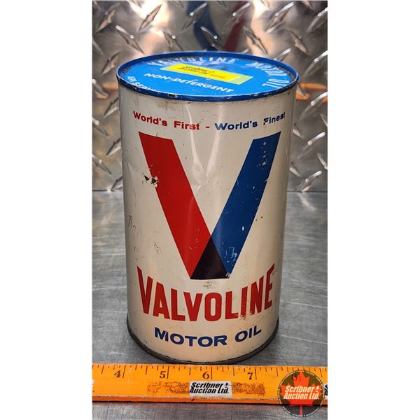 OIL TIN : Valvoline Motor Oil (Full) (6-1/2"H x 4"Dia) (SEE PICS!)