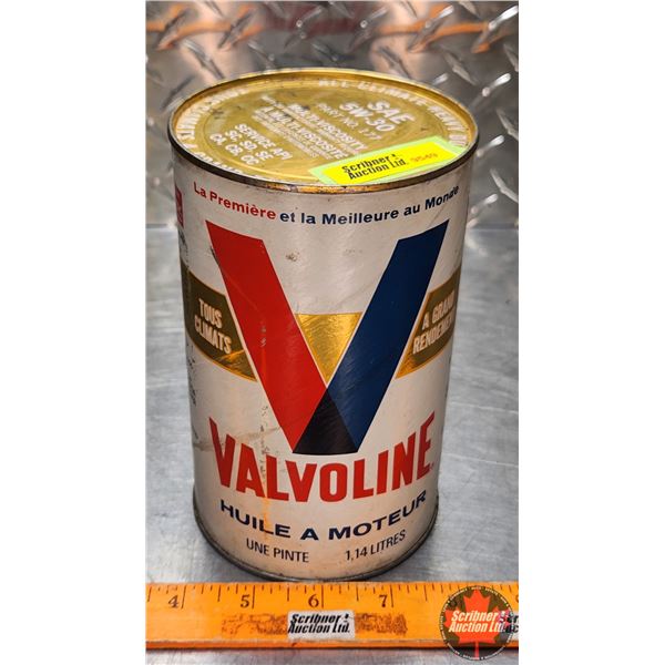 OIL TIN : Valvoline Motor Oil (Cardboard & Full) (6-1/2"H x 4"Dia) (SEE PICS!)
