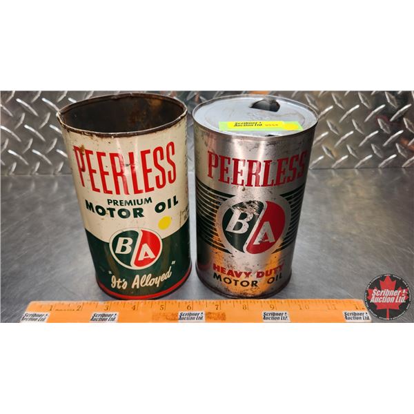OIL TINS (2) : B/A Peerless (6-3/4"H x 4"Dia) (SEE PICS!)