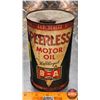 Image 1 : OIL TIN : B/A (Bowtie) Peerless Motor Oil "It's Alloyed" (6-3/4"H x 4"Dia) (SEE PICS!)