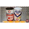 Image 1 : GULF OIL TINS (2) : Automatic Transmission Fluid & Gulfpride Multi-G Motor Oil ( 6-1/2"H x 4"Dia) (S