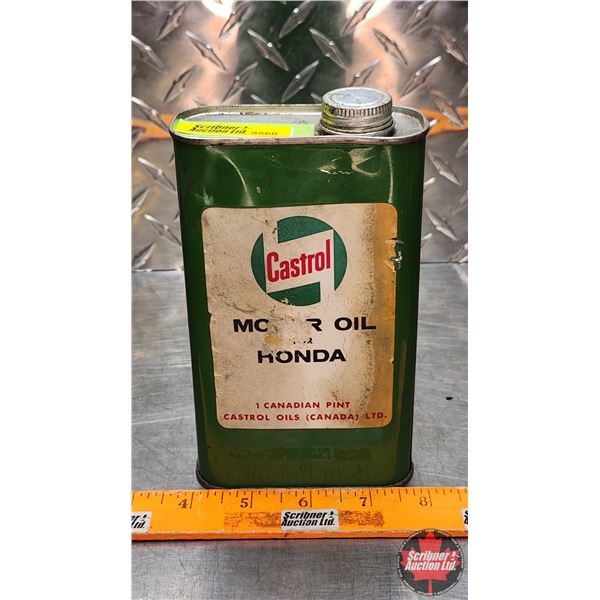 OIL TIN : Castrol Motor Oil for Honda (7"H x 4"W x 1-3/4"D) (SEE PICS!)