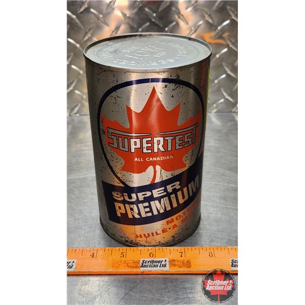 OIL TIN : Supertest Super Premium Motor Oil (Full) (6-1/2"H x 4"Dia) (SEE PICS!)