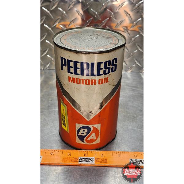 OIL TIN : B/A Peerless Motor Oil (Full) (6-1/2"H x 4"Dia) (SEE PICS!)