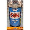 Image 1 : OIL TIN : CO-OP OK Motor Oil (Full) (6-1/2"H x 4"Dia) (SEE PICS!)